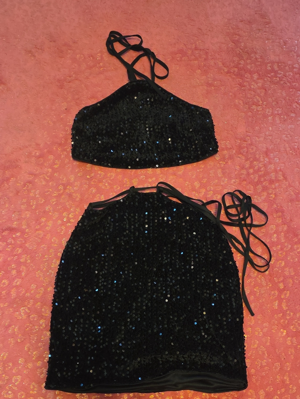 Fiesta Black Sequin Bandeau Halter Top and Skirt Set